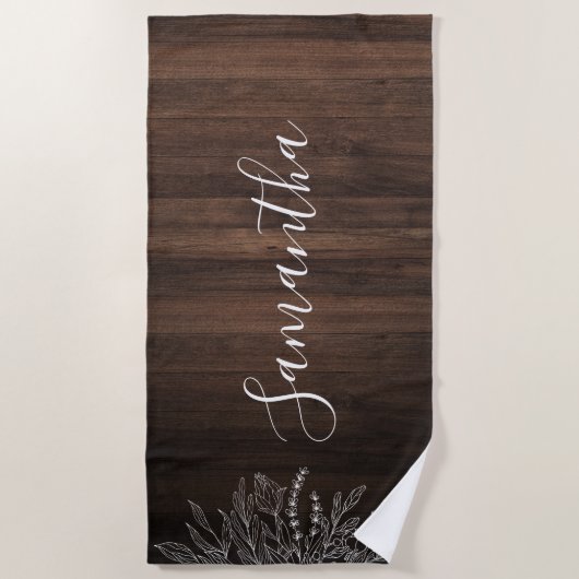 Rustic Wood String Lights Script gepersonaliseerd Strandlaken (Voorkant)