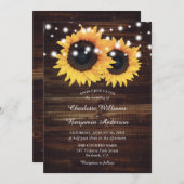 Rustic Wood String Lights Sunflower Wedding Kaart (Voorkant / Achterkant)