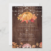 Rustic Wood & String Lights Thanksgiving Party Kaart (Voorkant)