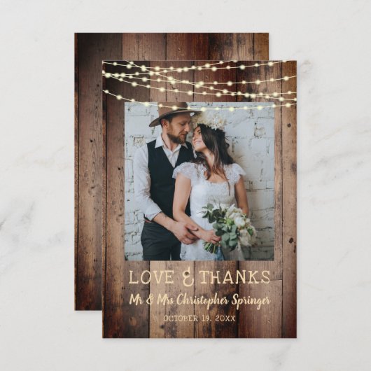 Rustic Wood String Lights Weddenschap Hartelijk da Bedankkaart (Voorkant / Achterkant)