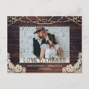 Rustic Wood String Lights Weddenschap Hartelijk da Briefkaart