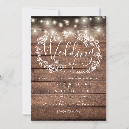 Rustic Wood String Lights Weddenschap Kaart (Voorkant)