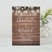Rustic Wood String Lights Weddenschap Kaart (Staand voorkant)