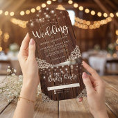 Rustic Wood String Lights Wedding All In One Uitnodiging