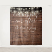 Rustic Wood String Lights Wedding Photo Backdrop Wandkleed (Voorkant)