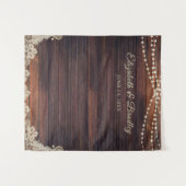 Rustic Wood String Lights Wedding Photo Backdrop Wandkleed (Voorkant (horizontaal))