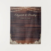 Rustic Wood String Lights Wedding Photo Backdrop Wandkleed (Voorkant)