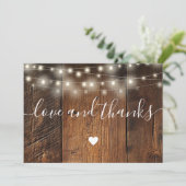 Rustic Wood String Lights Wedding Photo Bedankkaart (Staand voorkant)