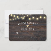 Rustic Wood String Lights Wedding Response Kaart (Voorkant)