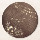 Rustic Wood String Lights Wedding Ronde Kartonnen Onderzetter (Voorkant)