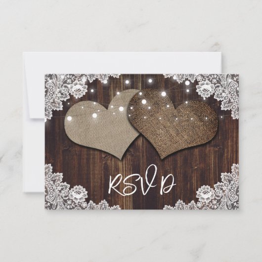 Rustic Wood String Lights Wedding RSVP Kaartje (Voorkant)
