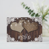 Rustic Wood String Lights Wedding RSVP Kaartje (Staand voorkant)