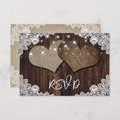 Rustic Wood String Lights Wedding RSVP Kaartje (Voorkant / Achterkant)