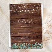 Rustic Wood String Lights Wedding RSVP Notitiekaartje