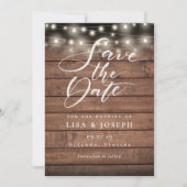 Rustic Wood String Lights Wedding Save the Date (Voorkant)