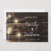 Rustic Wood String Lights Wedding Save the Date (Voorkant)