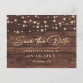 Rustic Wood String Lights Wedding Save the Date Aankondigingskaart (Voorkant)