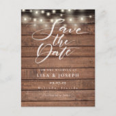 Rustic Wood String Lights Wedding Save the Date Briefkaart (Voorkant)