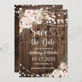 Rustic Wood String Lights Wedding Save the Date Kaart (Voorkant / Achterkant)