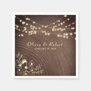 Rustic Wood String Lights Wedding Servet