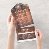 Rustic Wood String Lights Wedding Song All In One Uitnodiging (Afscheurbaar)