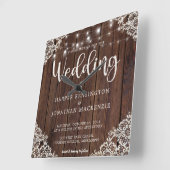 Rustic Wood String Lights Wedding Vierkante Klok (Hoek)