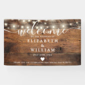 Rustic Wood String Lights Wedding Welcome Spandoek (Horizontaal)