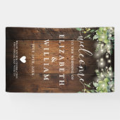 Rustic Wood String Lights Wedding Welcome  Spandoek (Horizontaal)