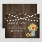 Rustic Wood String Lights Zonnebloemen Save the Da Date (Voorkant / Achterkant)