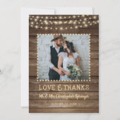 Rustic Wood String Lumières Amour & Merci Mariage (Devant)