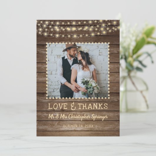 Rustic Wood String Lumières Amour & Merci Mariage (Debout devant)