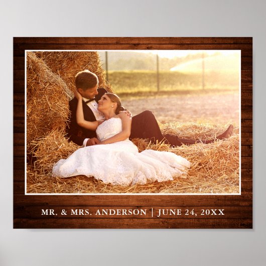 Rustic Wood Style Weddenfoto Poster (Voorkant)