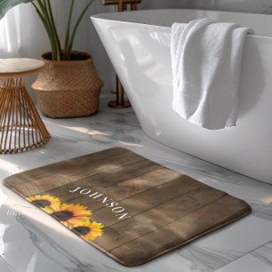 Rustic Wood & Sunflower Bath Mat