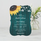 Rustic Wood Sunflower Blauwgroen Wedding Invitatio Kaart (Staand voorkant)