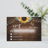 Rustic Wood Sunflower Bouquet & Lights Wedding RSVP Kaartje (Staand voorkant)
