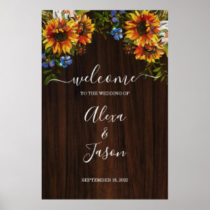 Rustic Wood Sunflower Country Weddenschap Welkomst Poster