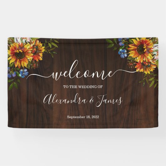 Rustic Wood Sunflower Country Wedding Banner (Horizontaal)