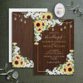 Rustic Wood Sunflower Dusty Blue Floral Wedding Kaart