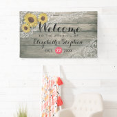 Rustic Wood Sunflower Elegant Lace Wedding Banner (Insitu)