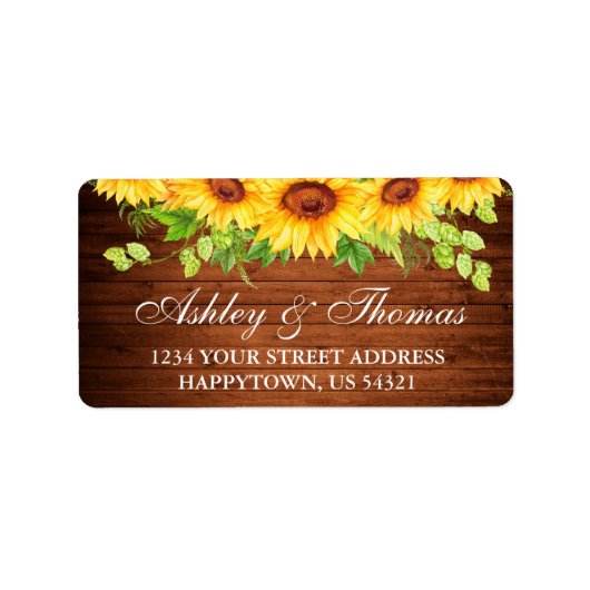 Rustic Wood Sunflower Floral Weddenschap Etiket (Voorkant)