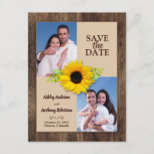 Rustic Wood Sunflower Foto Save the Date Briefkaar Briefkaart