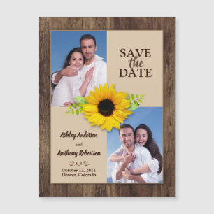 Rustic Wood Sunflower Foto Save the Date Magnet