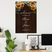 Rustic Wood Sunflower Lights Wedding Welcome Sign Poster (Thuiskantoor)