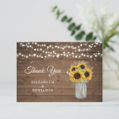 Rustic Wood Sunflower Mason Jar Wedding Bedankt (Staand voorkant)
