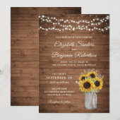 Rustic Wood Sunflower Mason Jar Wedding Kaart (Voorkant / Achterkant)