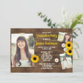 Rustic Wood Sunflower Photo Template Afstuderen Kaart (Staand voorkant)