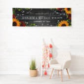 Rustic Wood Sunflower Red Rose Welcome Wedding Spandoek (Insitu)