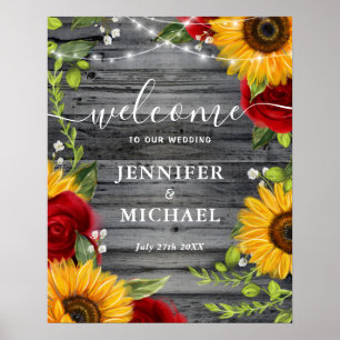 Rustic Wood Sunflower Roos Welkomstberichten Poster