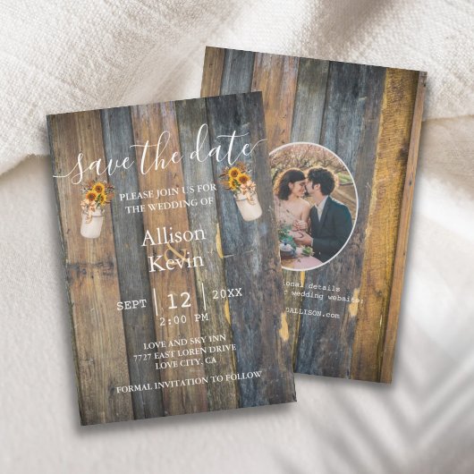 Rustic Wood Sunflower Save the Date Fall Wedding N Kaart