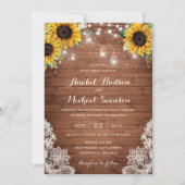 Rustic Wood Sunflower String Lights Lace Mason Jar Kaart (Voorkant)